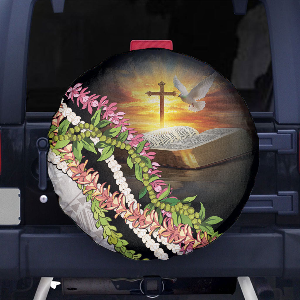 Hawaii Mokihana Mix Pikake Leis Mahalo 'Olelo Spare Tire Cover Black LT7 No hole Black - Polynesian Pride