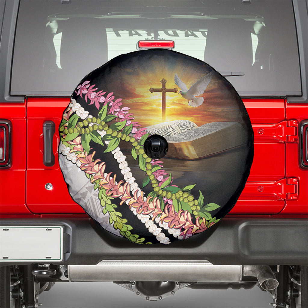 Hawaii Mokihana Mix Pikake Leis Mahalo 'Olelo Spare Tire Cover Black LT7 - Polynesian Pride