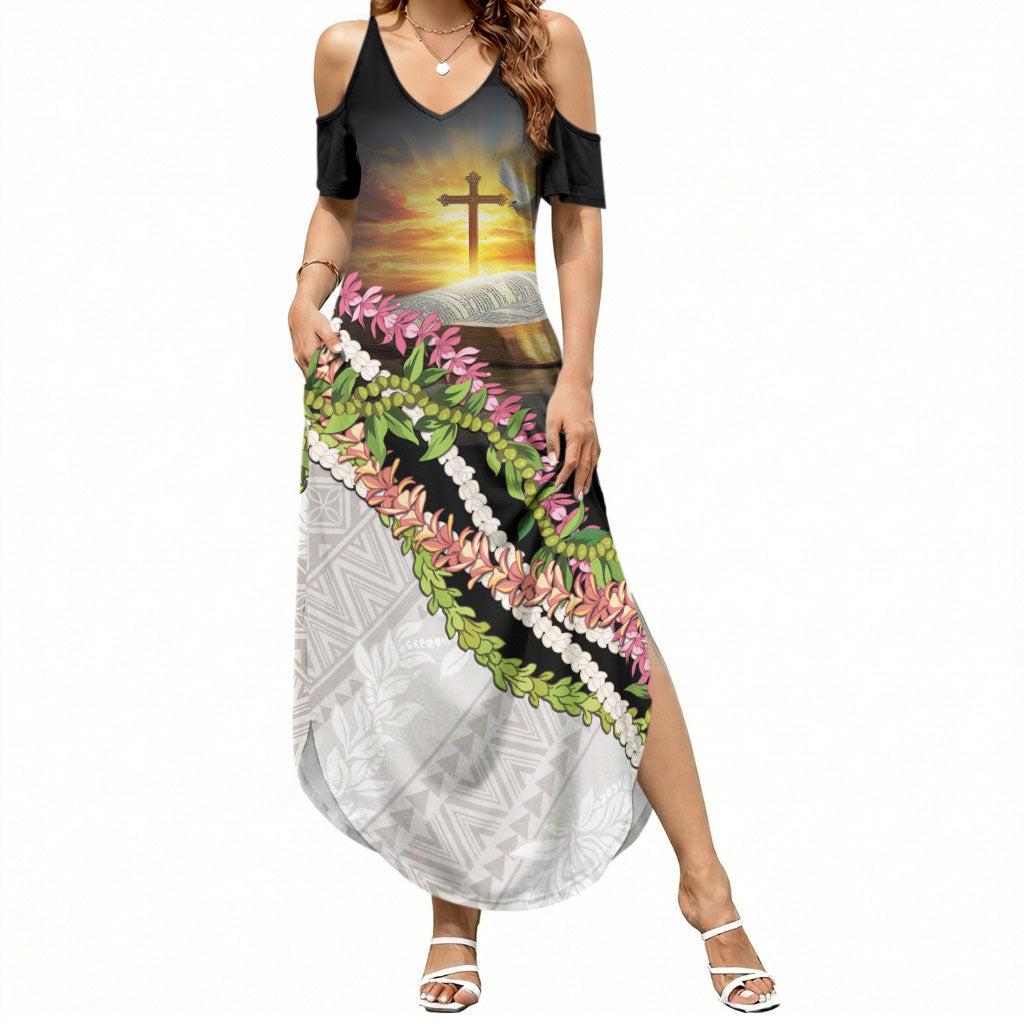 Hawaii Mokihana Mix Pikake Leis Mahalo 'Olelo Summer Maxi Dress Black LT7 Women Black - Polynesian Pride