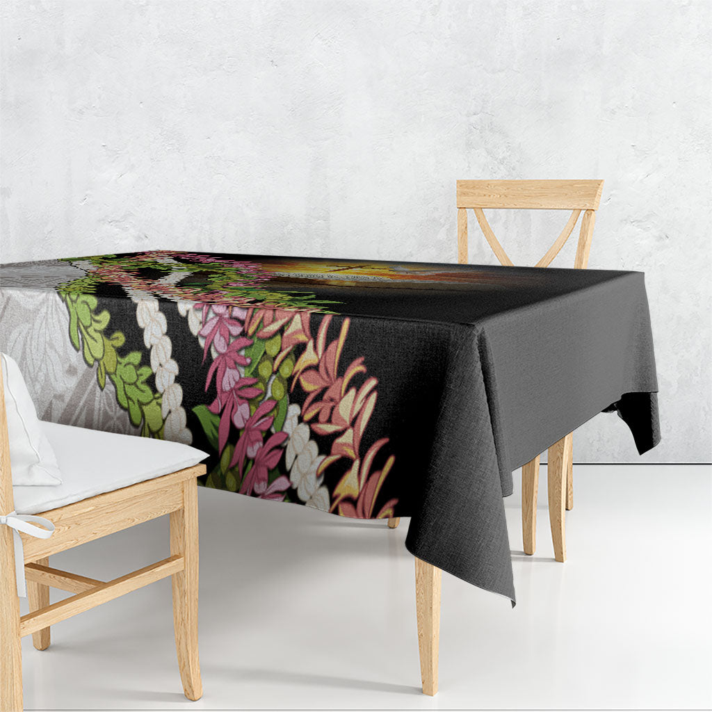Hawaii Mokihana Mix Pikake Leis Mahalo 'Olelo Tablecloth Black LT7 - Polynesian Pride
