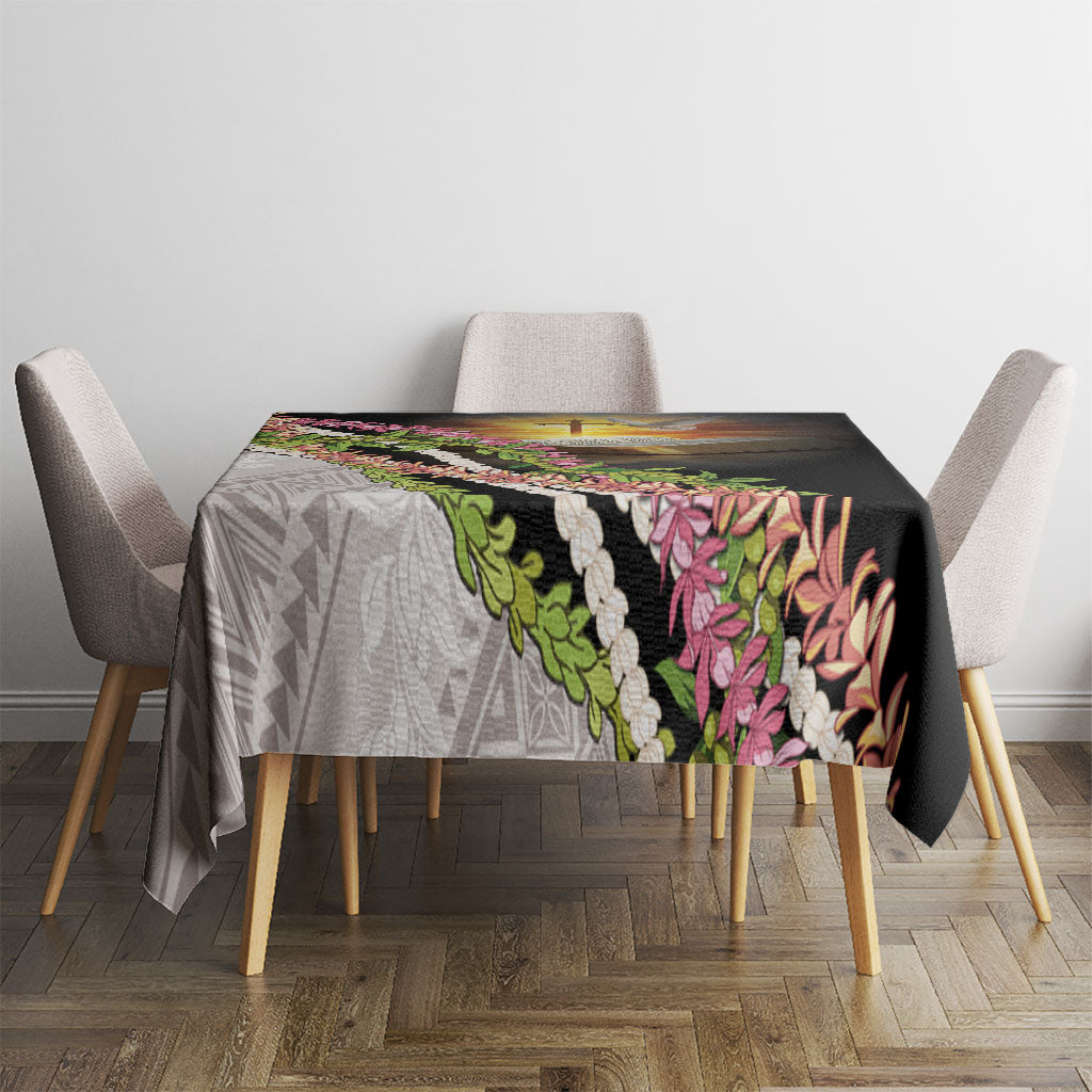 Hawaii Mokihana Mix Pikake Leis Mahalo 'Olelo Tablecloth Black LT7 - Polynesian Pride