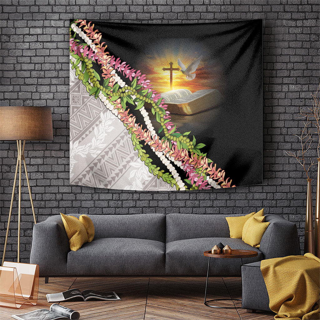 Hawaii Mokihana Mix Pikake Leis Mahalo 'Olelo Tapestry Black LT7 Black - Polynesian Pride