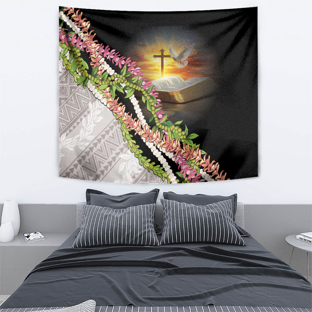 Hawaii Mokihana Mix Pikake Leis Mahalo 'Olelo Tapestry Black LT7 - Polynesian Pride