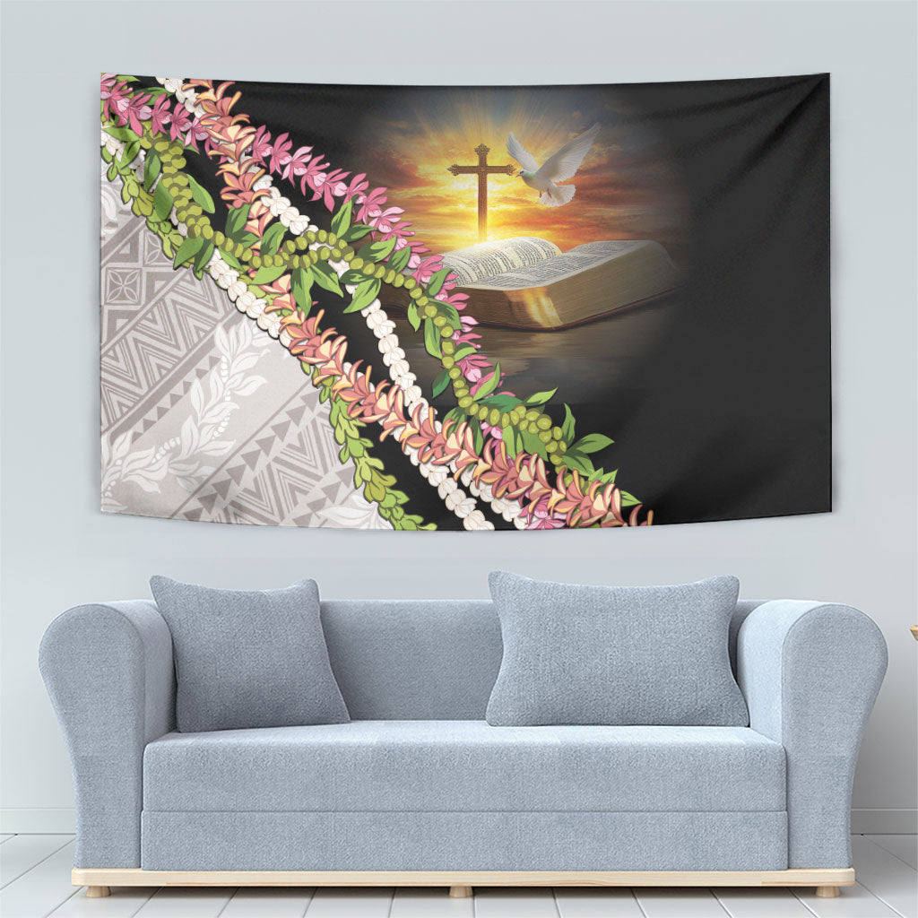 Hawaii Mokihana Mix Pikake Leis Mahalo 'Olelo Tapestry Black LT7 - Polynesian Pride
