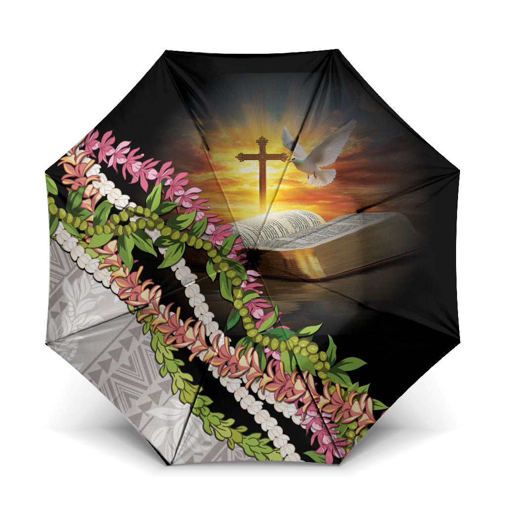Hawaii Mokihana Mix Pikake Leis Mahalo 'Olelo Umbrella Black LT7 One Size Folded 11.42 inch Opened Diameter 37.4 inch Black - Polynesian Pride