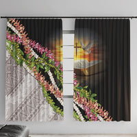 Hawaii Mokihana Mix Pikake Leis Mahalo 'Olelo Window Curtain Black LT7 With Hooks Black - Polynesian Pride
