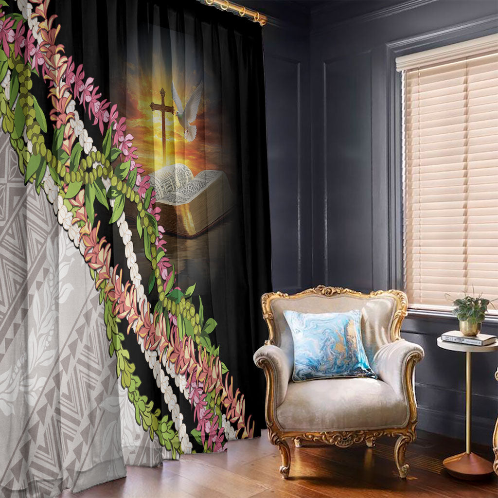 Hawaii Mokihana Mix Pikake Leis Mahalo 'Olelo Window Curtain Black LT7 - Polynesian Pride
