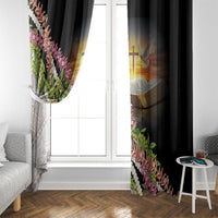 Hawaii Mokihana Mix Pikake Leis Mahalo 'Olelo Window Curtain Black LT7 - Polynesian Pride