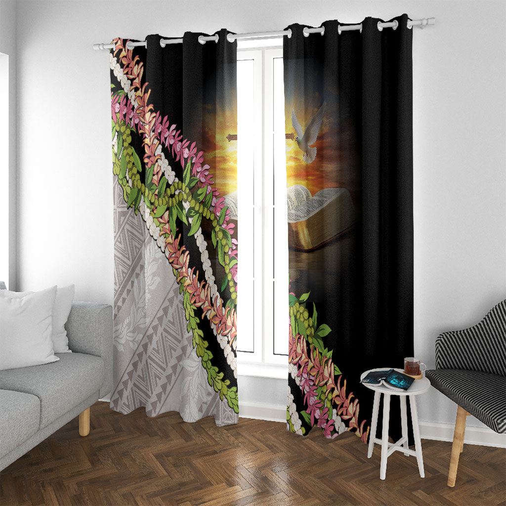 Hawaii Mokihana Mix Pikake Leis Mahalo 'Olelo Window Curtain Black LT7 With Grommets Black - Polynesian Pride