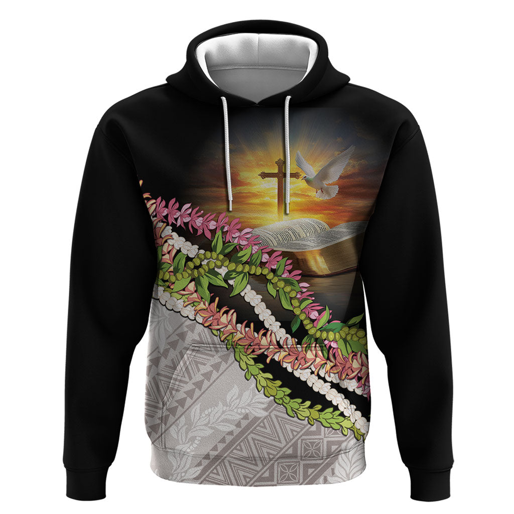 Hawaii Mokihana Mix Pikake Leis Mahalo 'Olelo Zip Hoodie Black LT7 Pullover Hoodie Black - Polynesian Pride