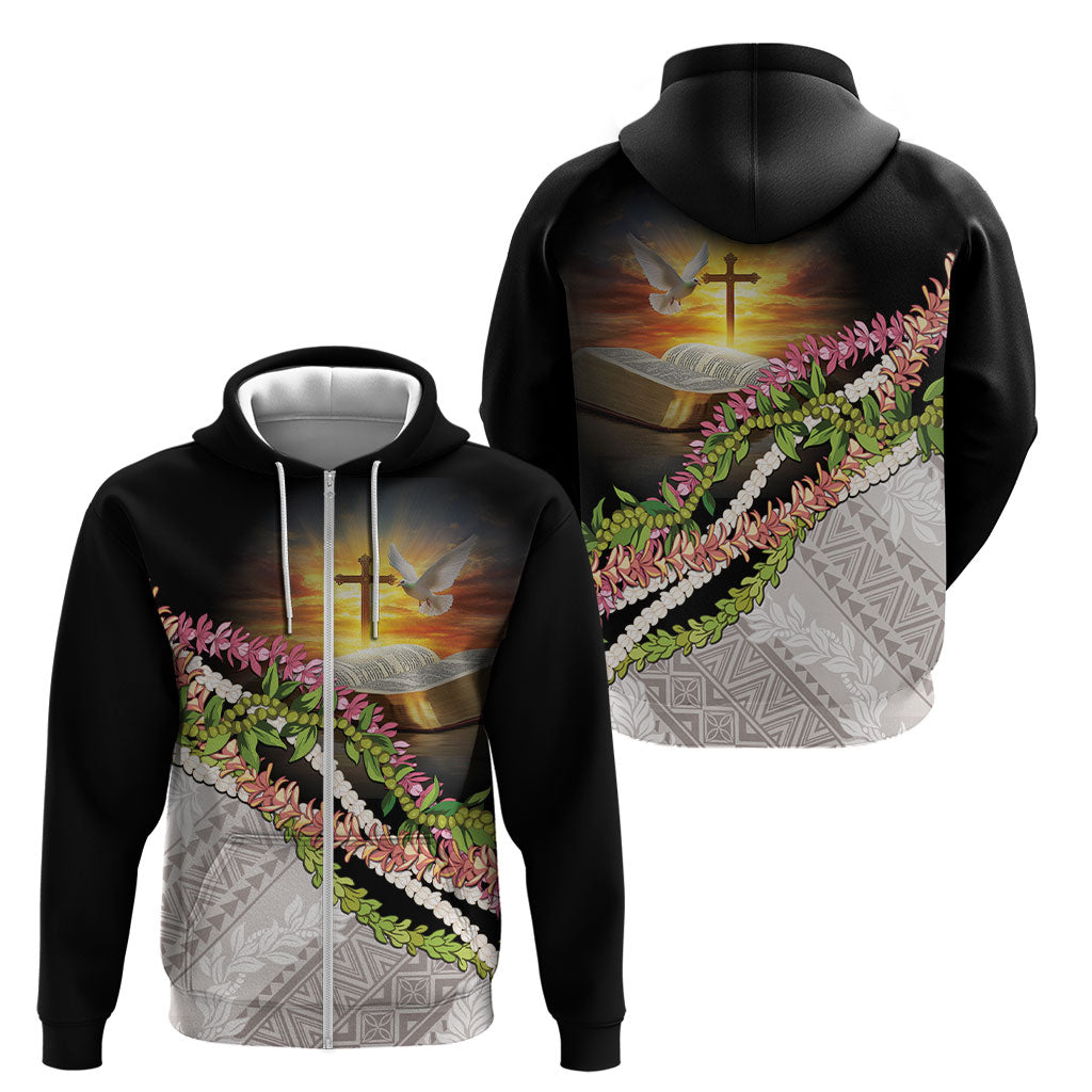 Hawaii Mokihana Mix Pikake Leis Mahalo 'Olelo Zip Hoodie Black LT7 - Polynesian Pride