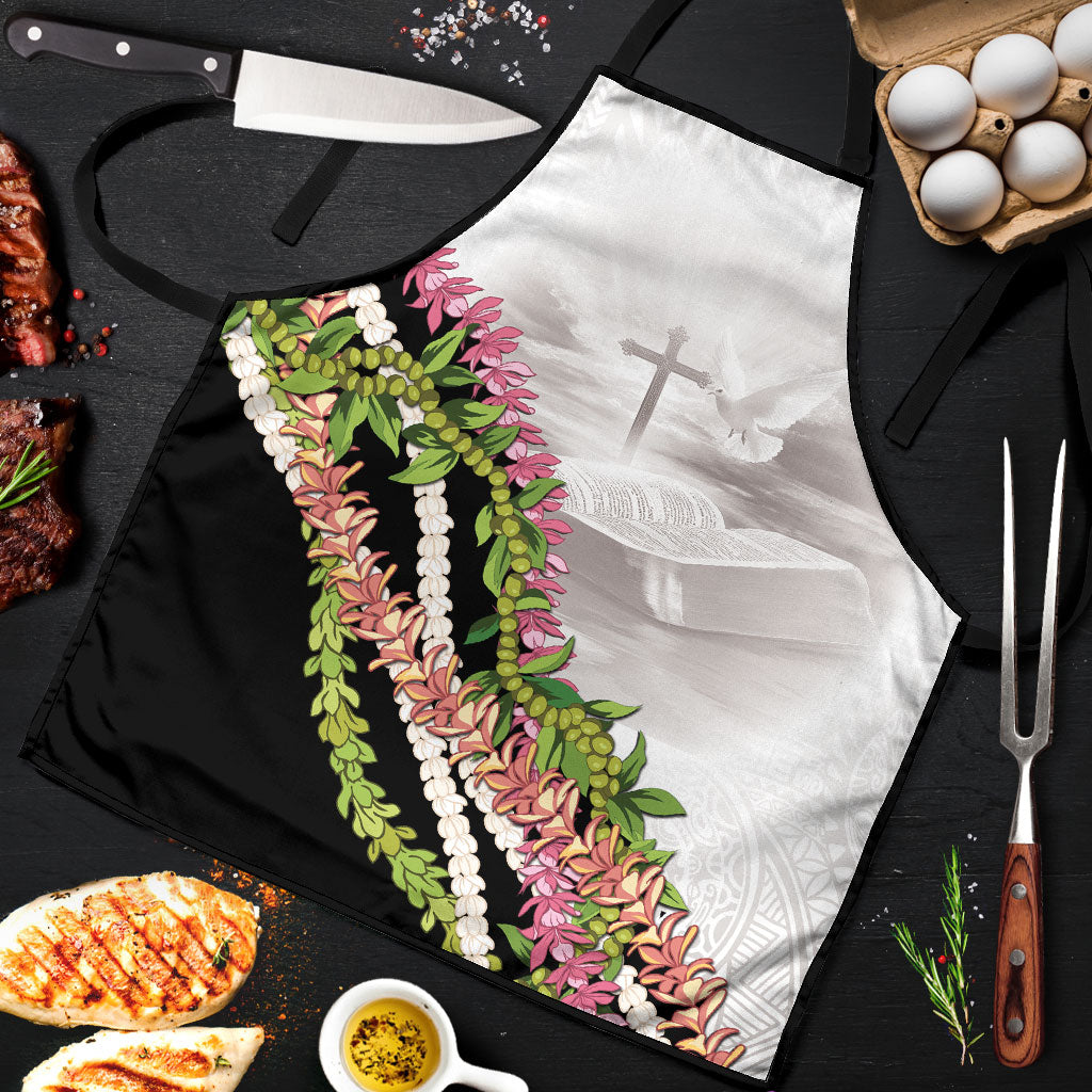 Hawaii Mokihana Mix Pikake Leis Mahalo 'Olelo Apron White Tapa LT7 White - Polynesian Pride