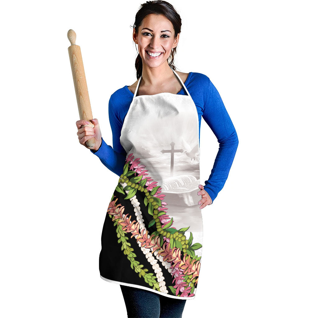 Hawaii Mokihana Mix Pikake Leis Mahalo 'Olelo Apron White Tapa LT7 - Polynesian Pride