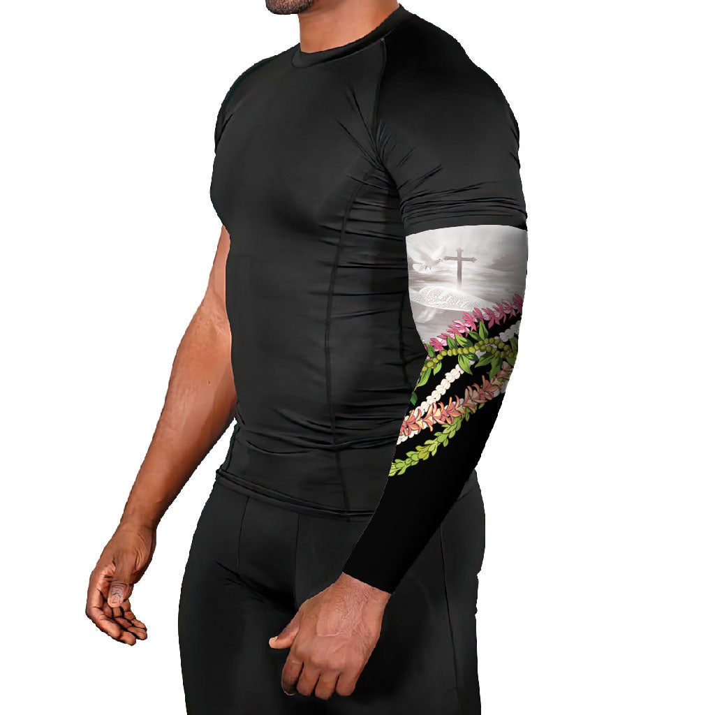 Hawaii Mokihana Mix Pikake Leis Mahalo 'Olelo Arm Sleeves White Tapa LT7 - Polynesian Pride