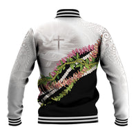 Hawaii Mokihana Mix Pikake Leis Mahalo 'Olelo Baseball Jacket White Tapa LT7 - Polynesian Pride
