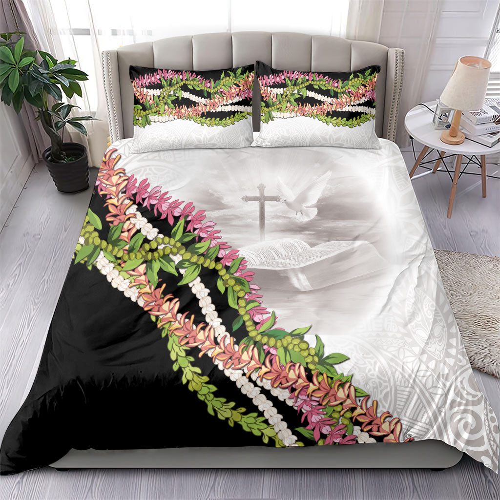 Hawaii Mokihana Mix Pikake Leis Mahalo 'Olelo Bedding Set White Tapa LT7 - Polynesian Pride