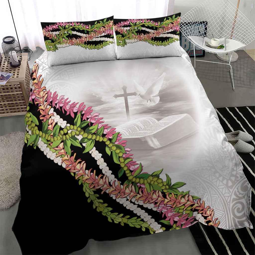 Hawaii Mokihana Mix Pikake Leis Mahalo 'Olelo Bedding Set White Tapa LT7 - Polynesian Pride