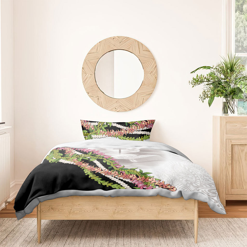 Hawaii Mokihana Mix Pikake Leis Mahalo 'Olelo Bedding Set White Tapa LT7 - Polynesian Pride