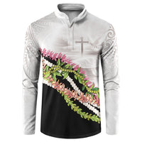Hawaii Mokihana Mix Pikake Leis Mahalo 'Olelo Button Sweatshirt White Tapa LT7 White - Polynesian Pride