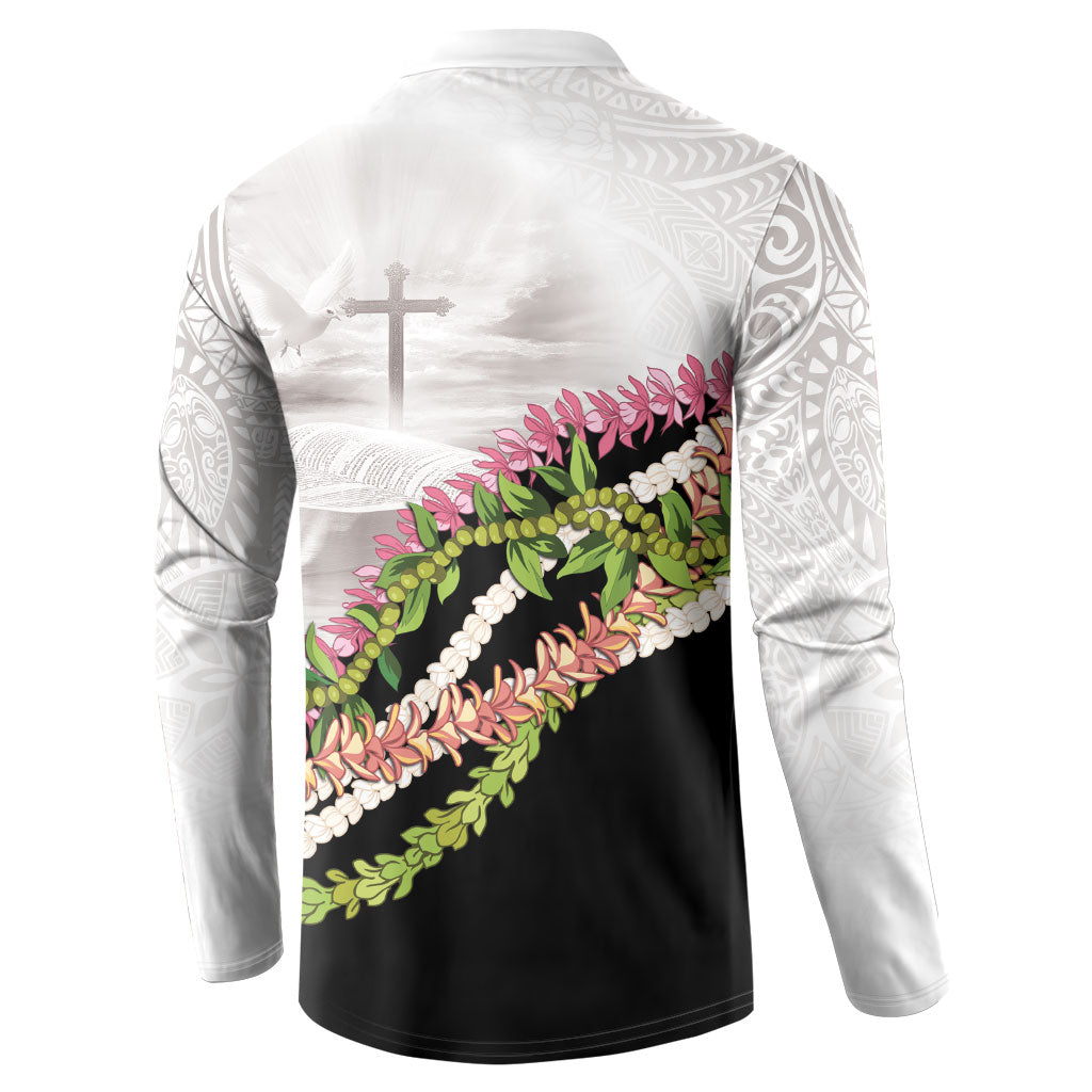 Hawaii Mokihana Mix Pikake Leis Mahalo 'Olelo Button Sweatshirt White Tapa LT7 - Polynesian Pride