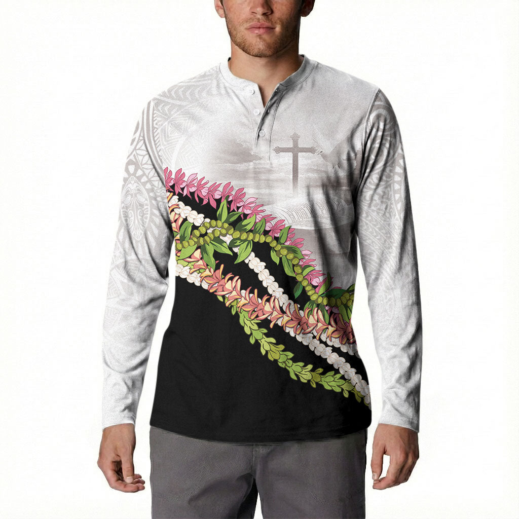 Hawaii Mokihana Mix Pikake Leis Mahalo 'Olelo Button Sweatshirt White Tapa LT7 - Polynesian Pride