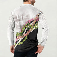 Hawaii Mokihana Mix Pikake Leis Mahalo 'Olelo Button Sweatshirt White Tapa LT7 - Polynesian Pride