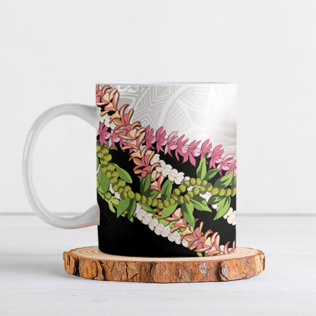 Hawaii Mokihana Mix Pikake Leis Mahalo 'Olelo Ceramic Mug White Tapa LT7 White - Polynesian Pride