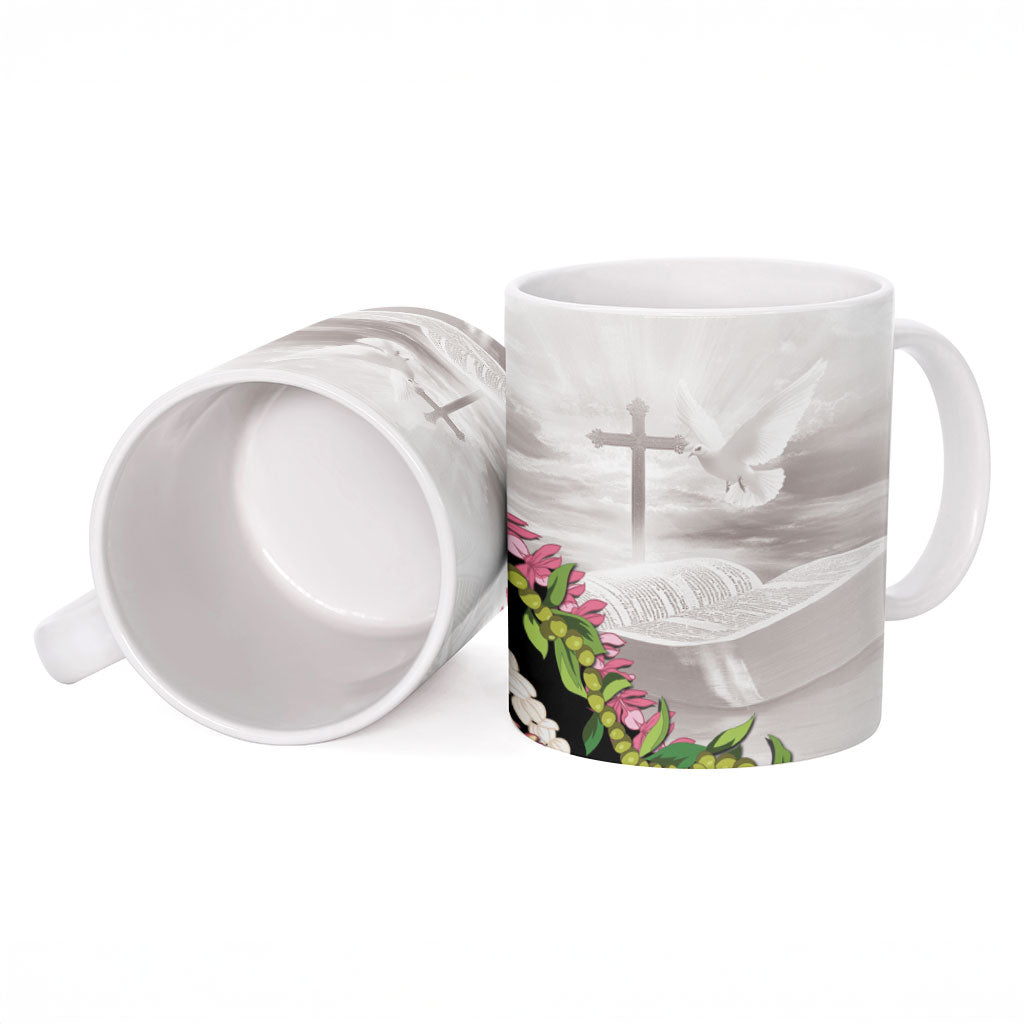 Hawaii Mokihana Mix Pikake Leis Mahalo 'Olelo Ceramic Mug White Tapa LT7 - Polynesian Pride