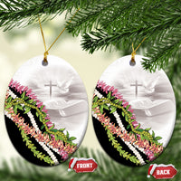 Hawaii Mokihana Mix Pikake Leis Mahalo 'Olelo Ceramic Ornament White Tapa LT7 Oval White - Polynesian Pride