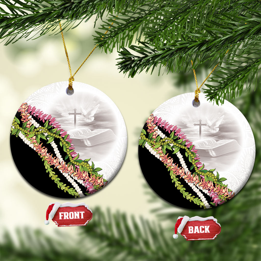 Hawaii Mokihana Mix Pikake Leis Mahalo 'Olelo Ceramic Ornament White Tapa LT7 Circle White - Polynesian Pride