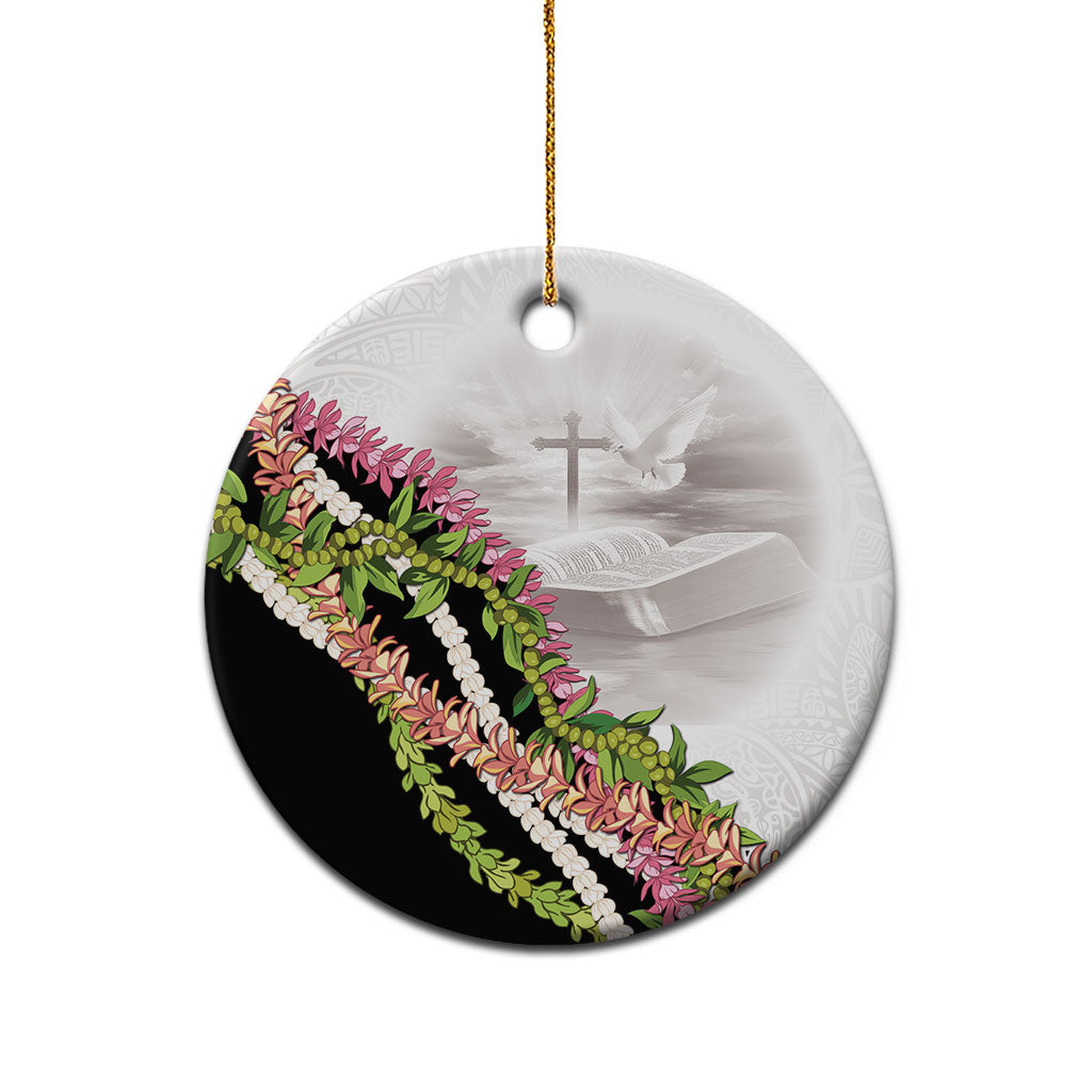 Hawaii Mokihana Mix Pikake Leis Mahalo 'Olelo Ceramic Ornament White Tapa LT7 - Polynesian Pride
