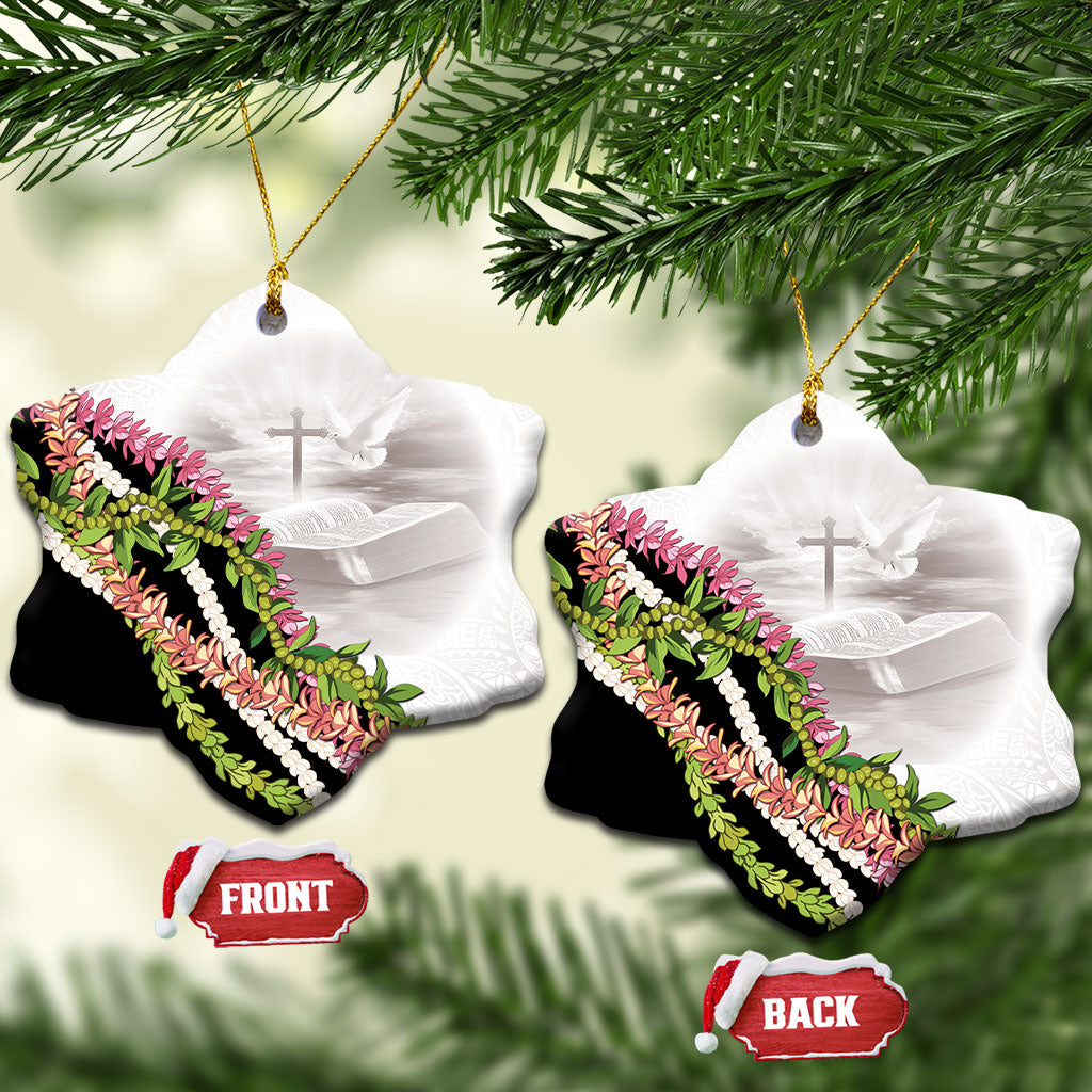 Hawaii Mokihana Mix Pikake Leis Mahalo 'Olelo Ceramic Ornament White Tapa LT7 Snow Flake White - Polynesian Pride