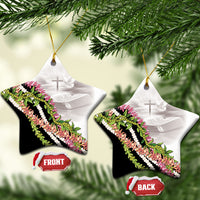 Hawaii Mokihana Mix Pikake Leis Mahalo 'Olelo Ceramic Ornament White Tapa LT7 Star White - Polynesian Pride