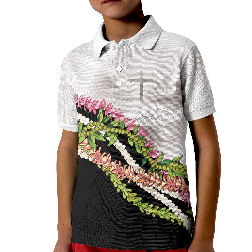 Hawaii Mokihana Mix Pikake Leis Mahalo 'Olelo Kid Polo Shirt White Tapa LT7 Kid White - Polynesian Pride