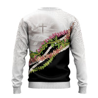 Hawaii Mokihana Mix Pikake Leis Mahalo 'Olelo Ugly Christmas Sweater White Tapa LT7 - Polynesian Pride