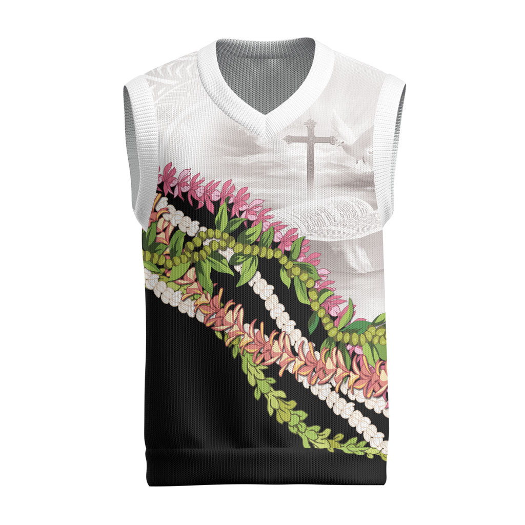 Hawaii Mokihana Mix Pikake Leis Mahalo 'Olelo Christmas Knitted V-Neck Vest White Tapa LT7 White - Polynesian Pride