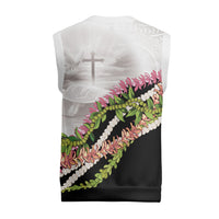 Hawaii Mokihana Mix Pikake Leis Mahalo 'Olelo Christmas Knitted V-Neck Vest White Tapa LT7 - Polynesian Pride