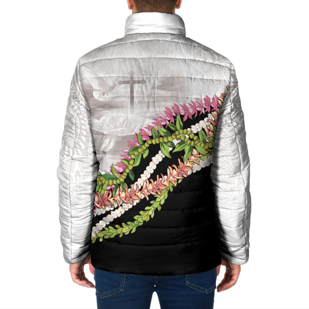 Hawaii Mokihana Mix Pikake Leis Mahalo 'Olelo Padded Jacket White Tapa LT7 - Polynesian Pride