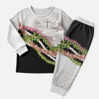 Hawaii Mokihana Mix Pikake Leis Mahalo 'Olelo Christmas Pajama Set White Tapa LT7 Men White - Polynesian Pride