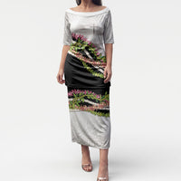 Hawaii Mokihana Mix Pikake Leis Mahalo 'Olelo Puletasi White Tapa LT7 Long Dress White - Polynesian Pride