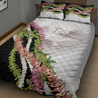 Hawaii Mokihana Mix Pikake Leis Mahalo 'Olelo Quilt Bed Set White Tapa LT7 - Polynesian Pride