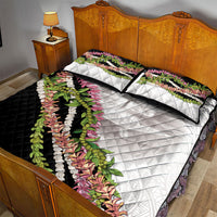 Hawaii Mokihana Mix Pikake Leis Mahalo 'Olelo Quilt Bed Set White Tapa LT7 - Polynesian Pride