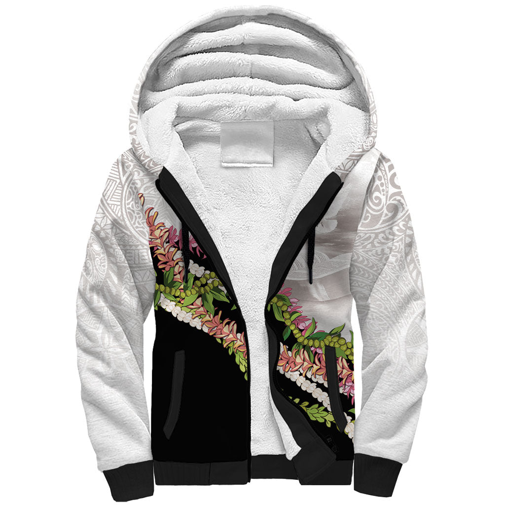 Hawaii Mokihana Mix Pikake Leis Mahalo 'Olelo Sherpa Hoodie White Tapa LT7 Unisex White - Polynesian Pride