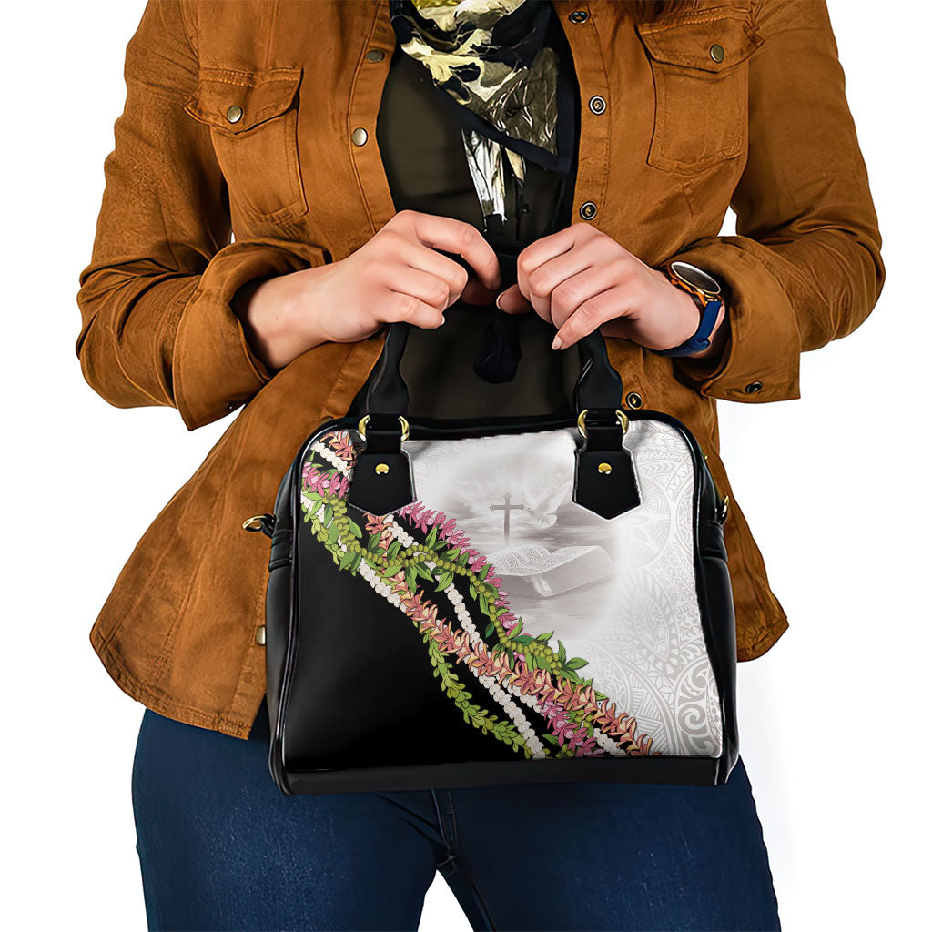 Hawaii Mokihana Mix Pikake Leis Mahalo 'Olelo Shoulder Handbag White Tapa LT7 - Polynesian Pride