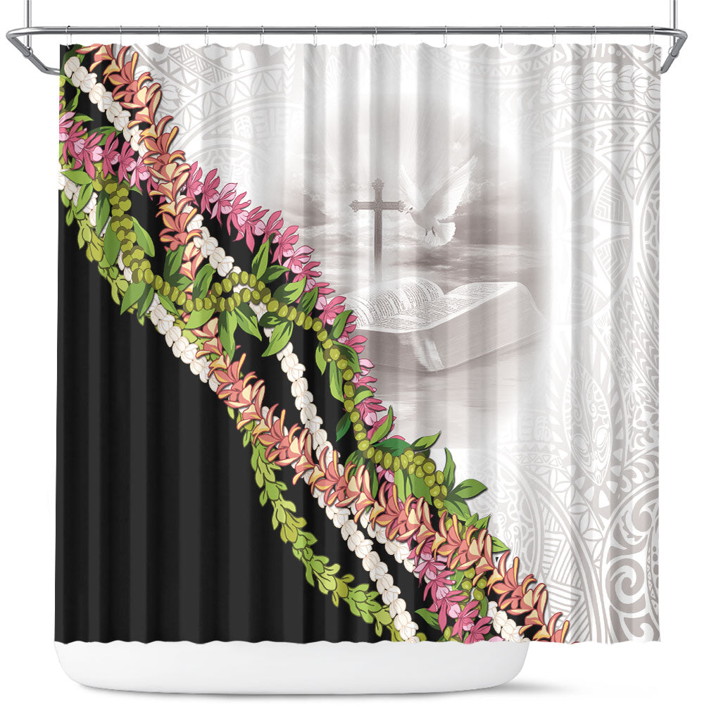 Hawaii Mokihana Mix Pikake Leis Mahalo 'Olelo Shower Curtain White Tapa LT7 White - Polynesian Pride