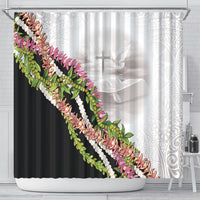 Hawaii Mokihana Mix Pikake Leis Mahalo 'Olelo Shower Curtain White Tapa LT7 - Polynesian Pride