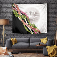 Hawaii Mokihana Mix Pikake Leis Mahalo 'Olelo Tapestry White Tapa LT7 White - Polynesian Pride