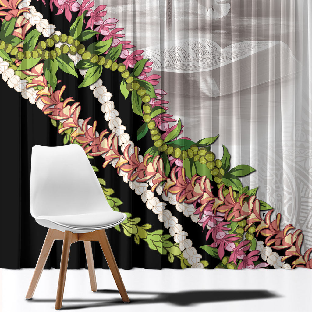 Hawaii Mokihana Mix Pikake Leis Mahalo 'Olelo Window Curtain White Tapa LT7 - Polynesian Pride