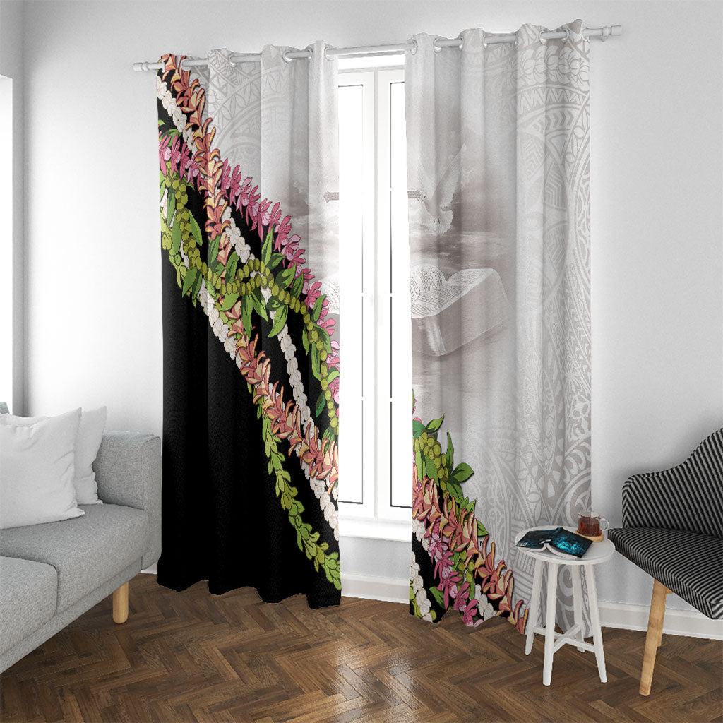 Hawaii Mokihana Mix Pikake Leis Mahalo 'Olelo Window Curtain White Tapa LT7 With Grommets White - Polynesian Pride