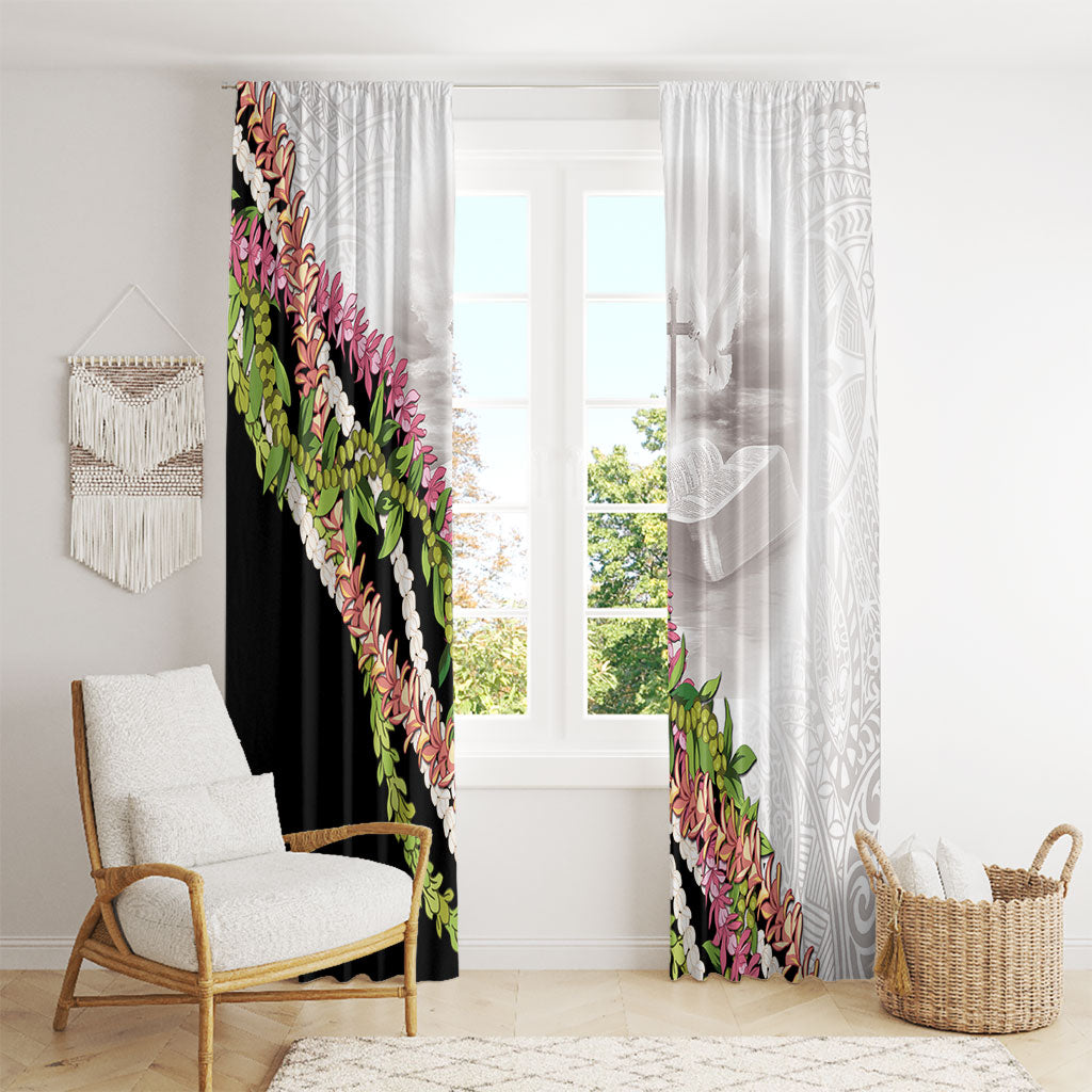 Hawaii Mokihana Mix Pikake Leis Mahalo 'Olelo Window Curtain White Tapa LT7 - Polynesian Pride